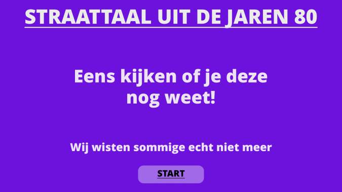 Banner for Jaren 80 straattaal quiz